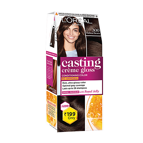 L'Oreal  Paris Hair Colour - Casting Crème Gloss, 300 Darkest Brown, 45g Small Pack Buy at Indicrest