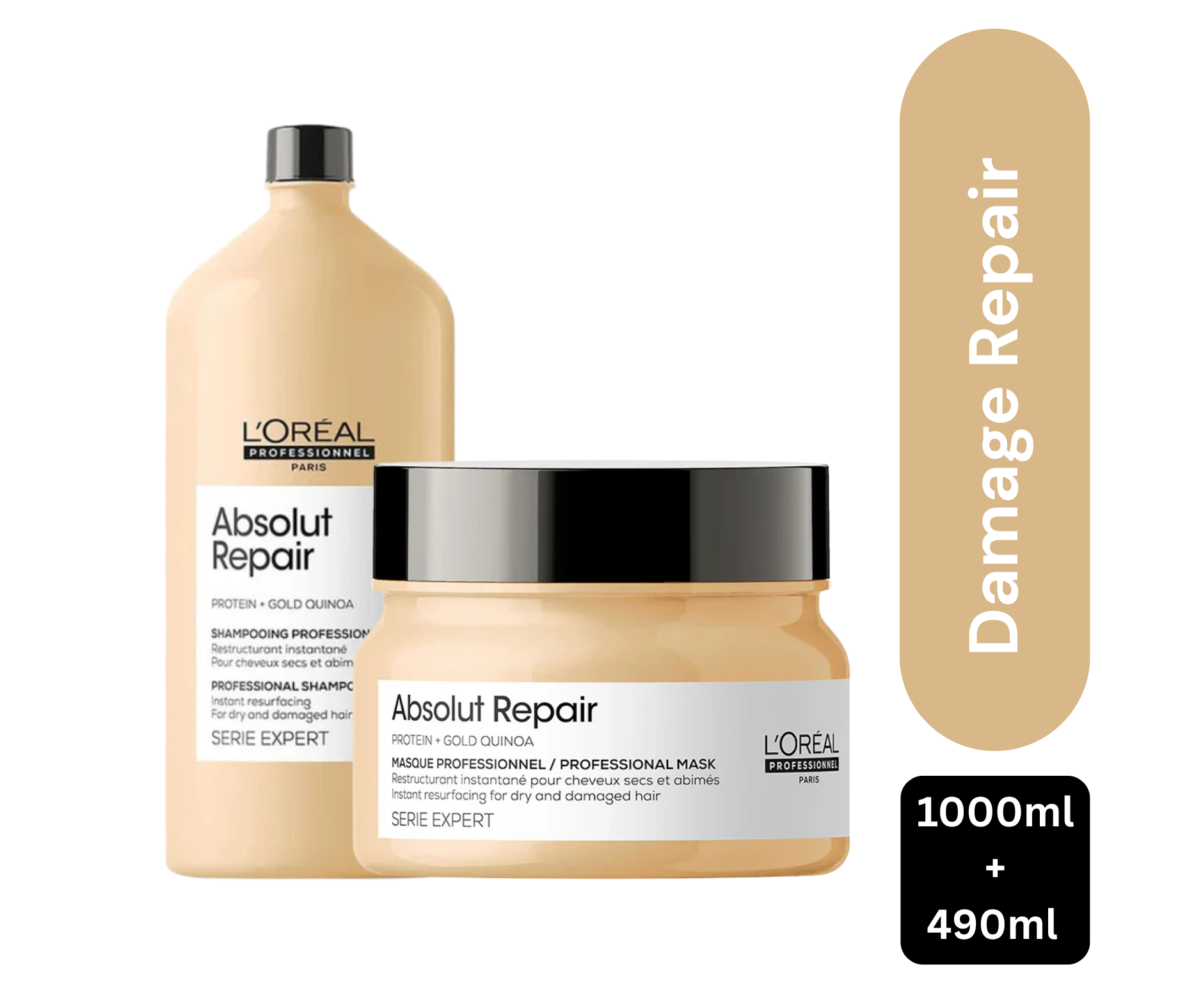 L'Oreal Professionnel Absolut Repair Shampoo, 1.5L | Hair Mask, 490g | Hair Serum, 90g Combo For Damaged Hair