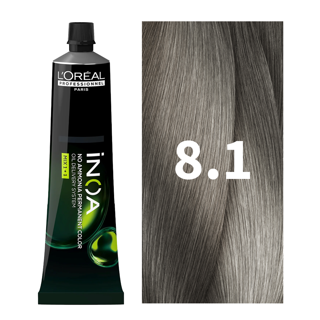 L'Oreal Professionnel Paris iNOA - 8.1 (Light Ash Blonde) - Ammonia Free Permanent Colour - Mix 1:1 - (60g) at Indicrest Buy at Indicrest