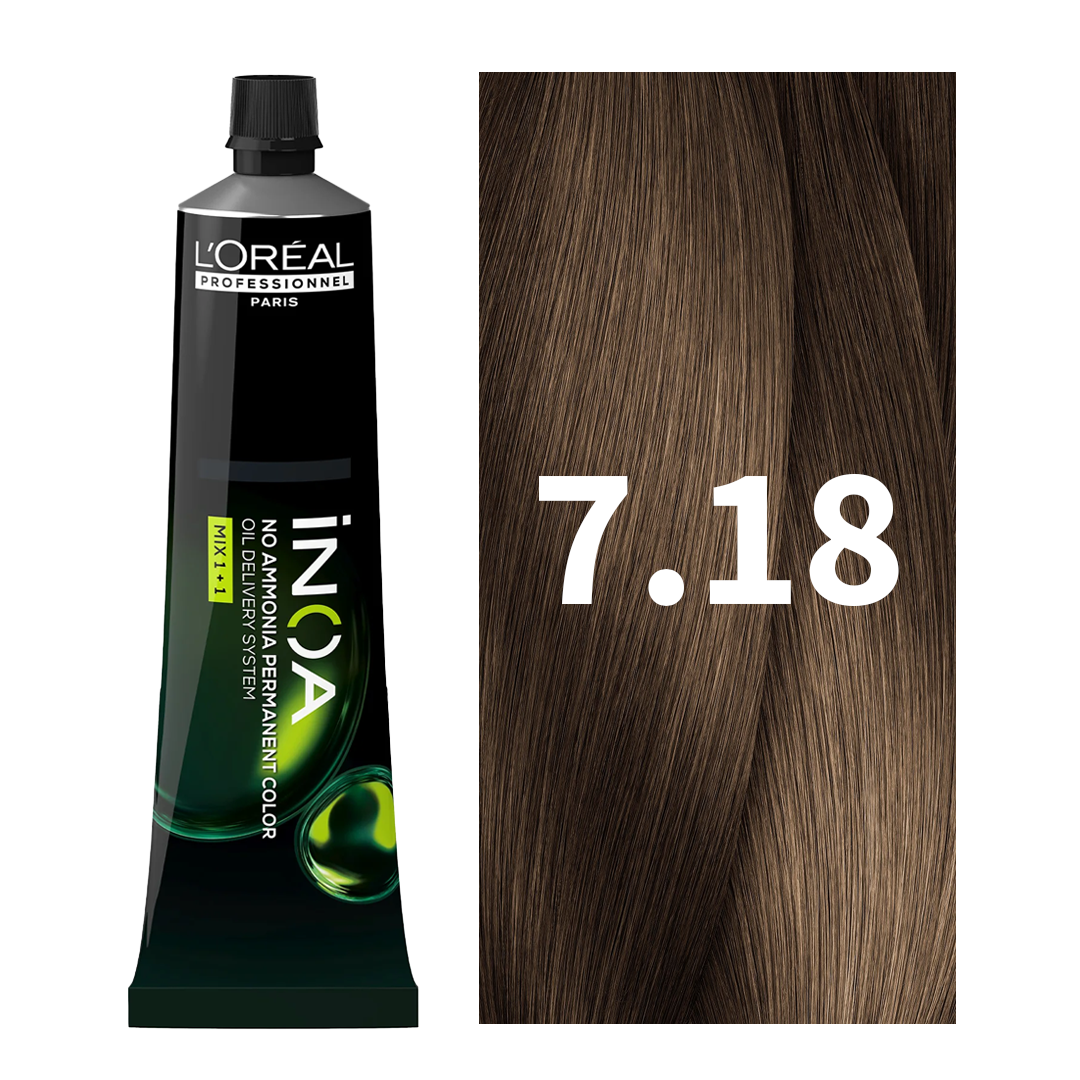 L'Oreal Professionnel Paris iNOA – 7.18 (Ash Mocha Blonde) Ammonia-Free Hair Color, 60g Buy at Indicrest