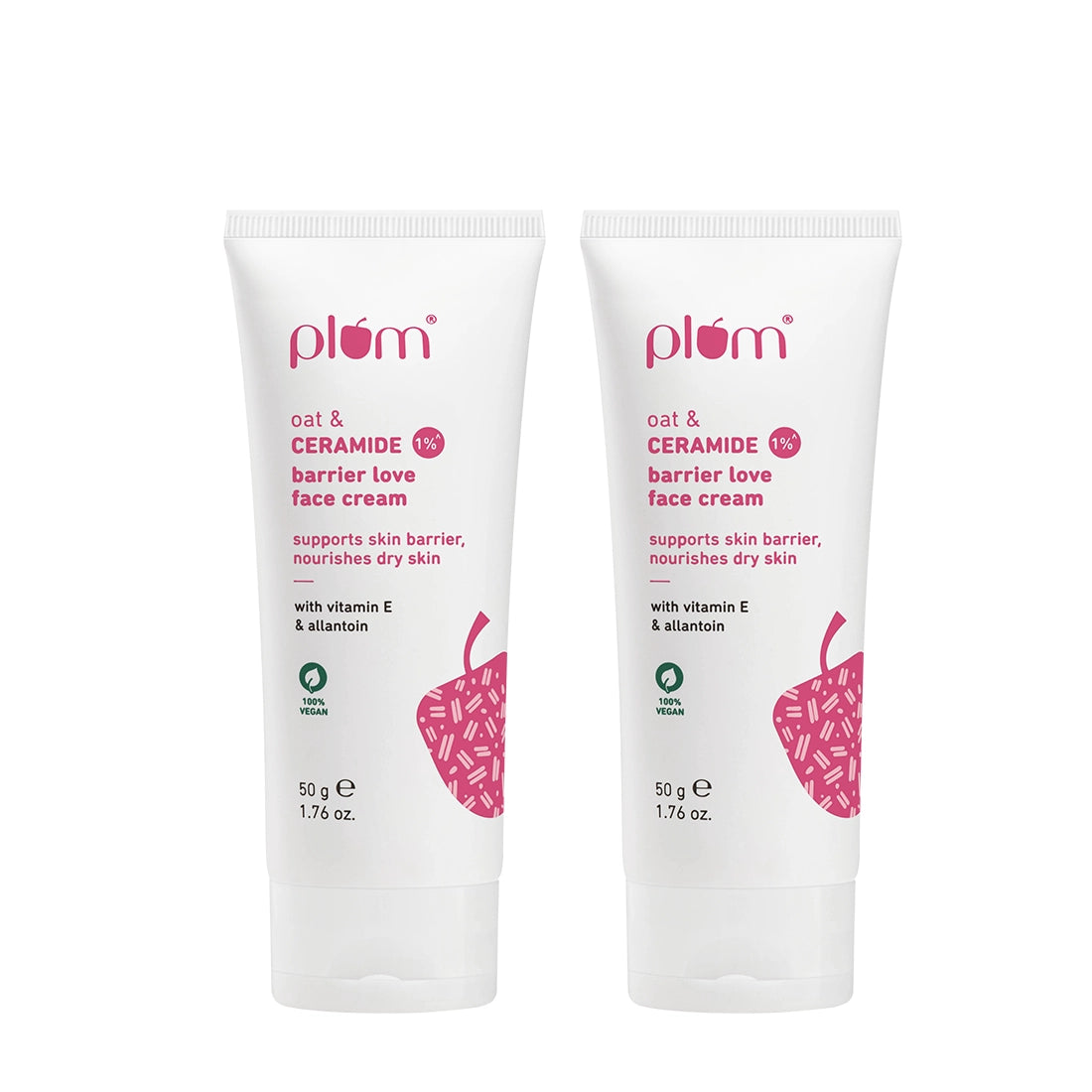 Plum Oat & 1% Ceramide Face Cream for Dry Skin | "3X Lasting Moisturization | Strengthens Skin Barrier | Dermat- Tested, 50g x 2