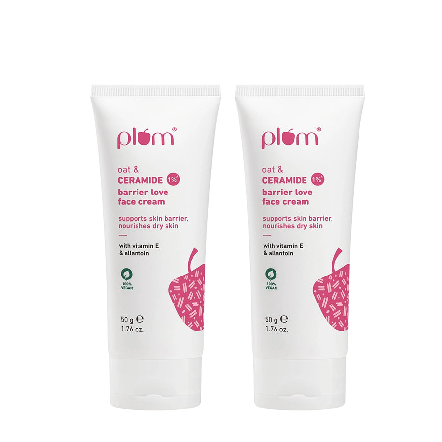 Plum Oat & 1% Ceramide Face Cream for Dry Skin | "3X Lasting Moisturization | Strengthens Skin Barrier | Dermat- Tested, 50g x 2
