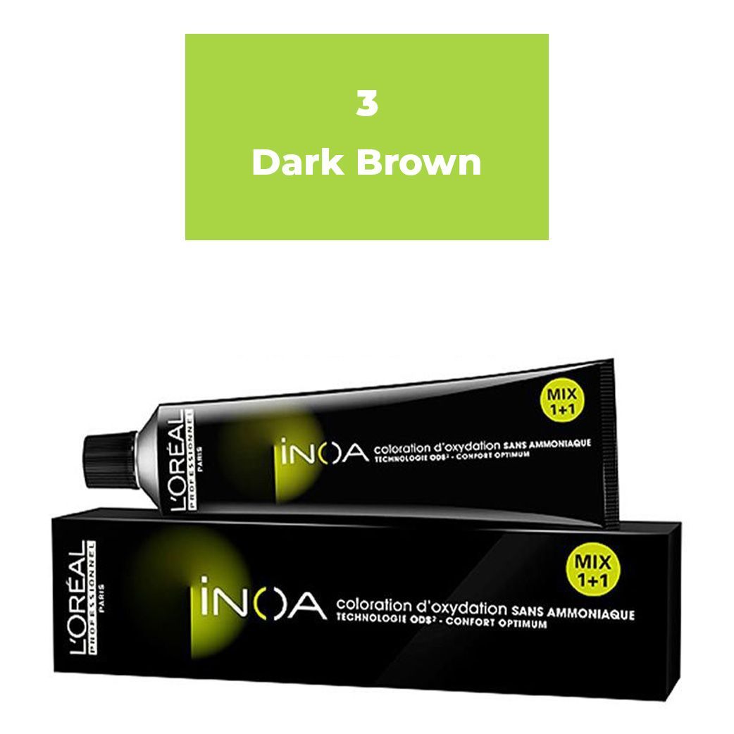 L'Oreal  Professionnel Paris - 3 Dark Brown - Inoa Ammonia Free Permanent Colour - Mix 1:1 - (60g) - Indicrest