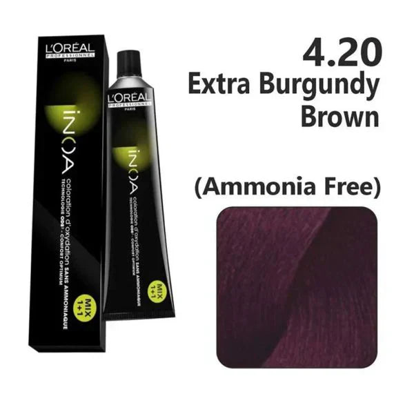 L'Oreal  Professionnel Paris - 4.20 Extra Burgundy Brown - Inoa Ammonia Free Permanent Colour - Mix 1:1 - (60g) - Indicrest