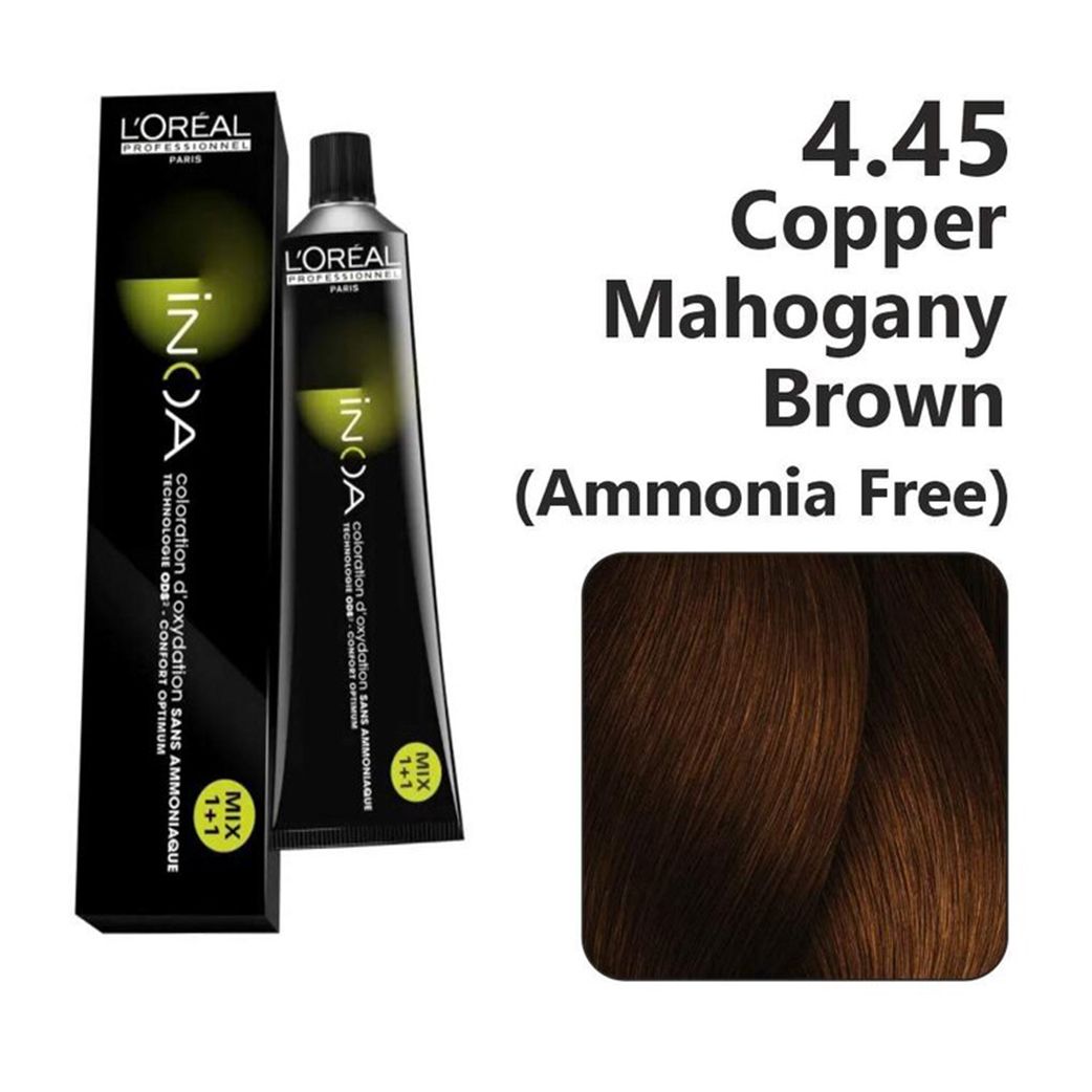 L'Oreal  Professionnel Paris - 4.45 Copper Mahogany Brown - Inoa Ammonia Free Permanent Colour - Mix 1:1 - (60g) - Indicrest