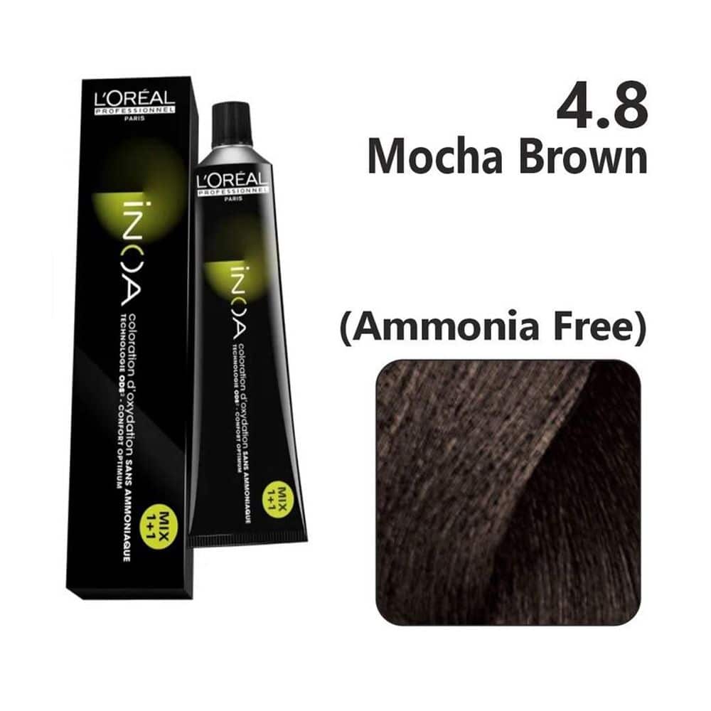 L'Oreal  Professionnel Paris - 4.8 Mocha Brown - Inoa Ammonia Free Permanent Colour - Mix 1:1 - (60g) - Indicrest