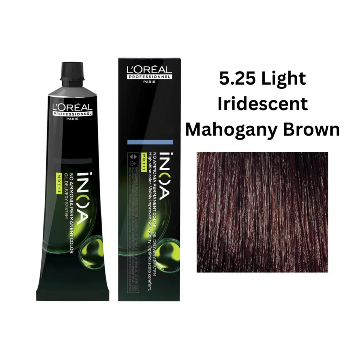 L'Oreal  Professionnel Paris - 5.25 Light Iridescent Mahogany Brown - Inoa Ammonia Free Permanent Colour - Mix 1:1 - (60g) - Indicrest