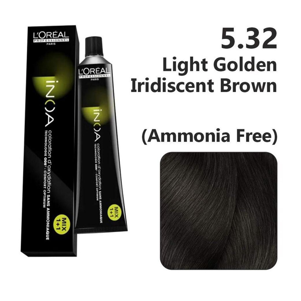 L'Oreal  Professionnel Paris - 5.32 Light Golden Iridscent brown - Inoa Ammonia Free Permanent Colour - Mix 1:1 - (60g) - Indicrest