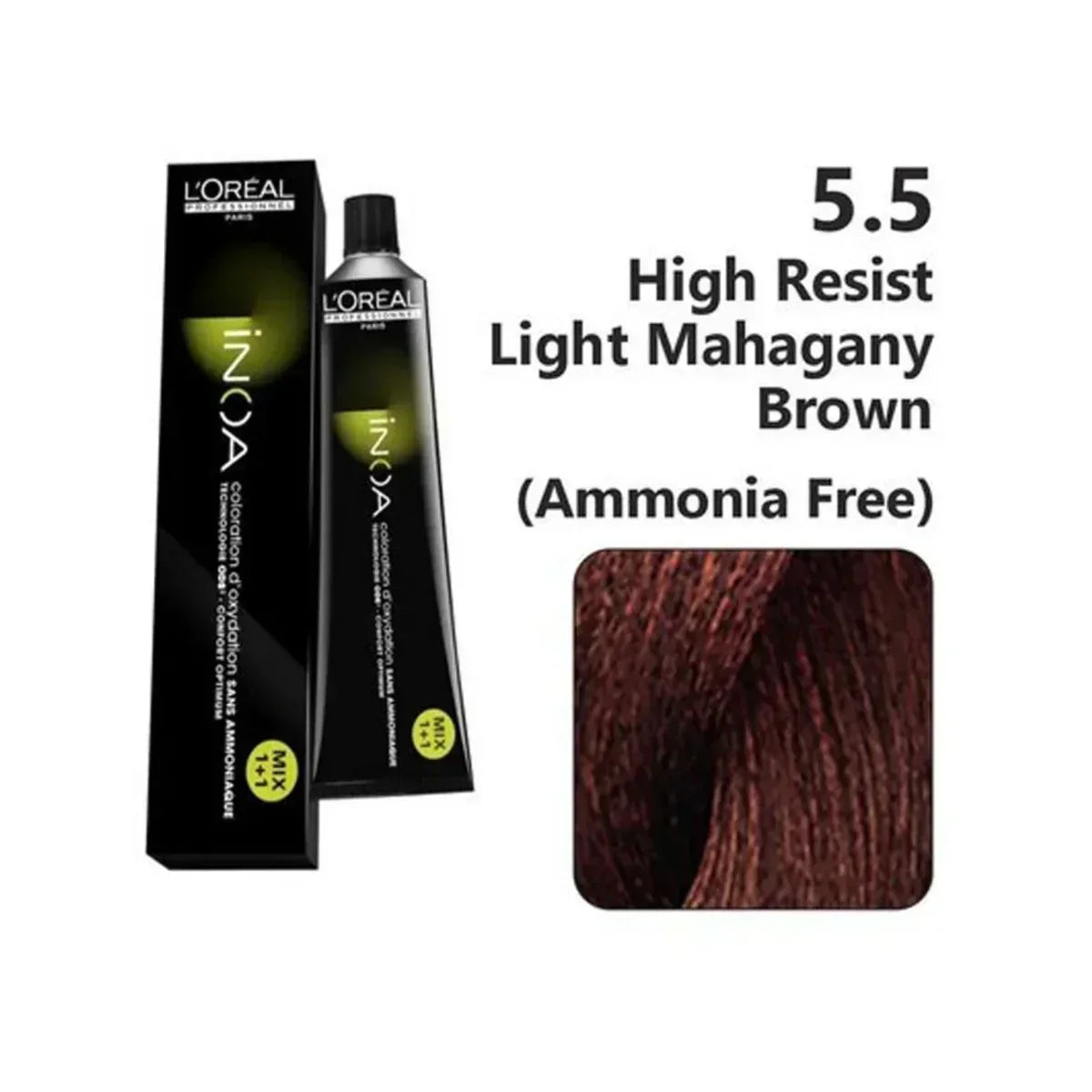 L'Oreal  Professionnel Paris - 5.5 Light Mahogany Brown - Inoa Ammonia Free Permanent Colour - Mix 1:1 - (60g) - Indicrest