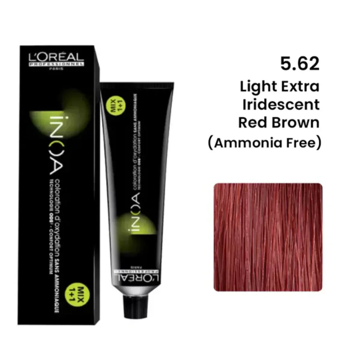 L'Oreal  Professionnel Paris - 5.62 Light Extra Red Brown - Inoa Ammonia Free Permanent Colour - Mix 1:1 - (60g) - Indicrest