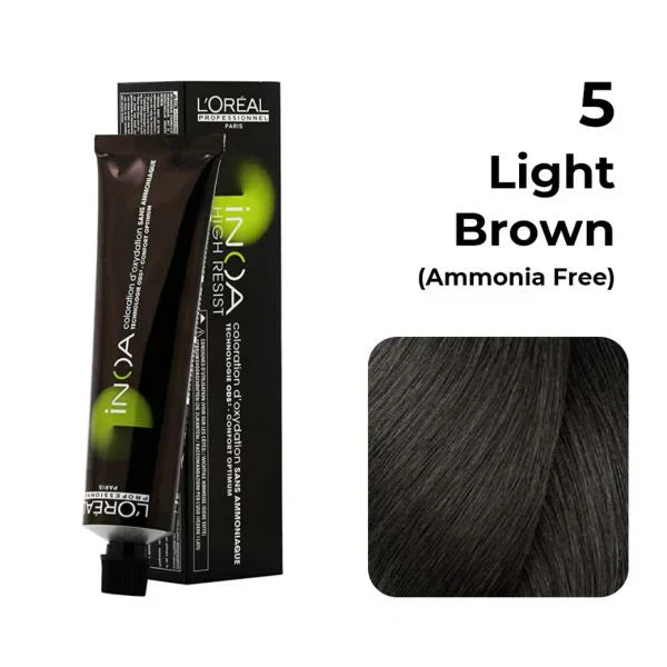 L'Oreal  Professionnel Paris - 5 Light Brown - Inoa Ammonia Free Permanent Colour - Mix 1:1 - (60g) - Indicrest