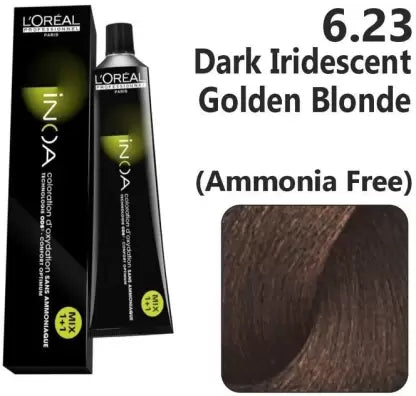 L'Oreal  Professionnel Paris - 6.23 Dark Iridescent Golden - Inoa Ammonia Free Permanent Colour - Mix 1:1 - (60g) - Indicrest