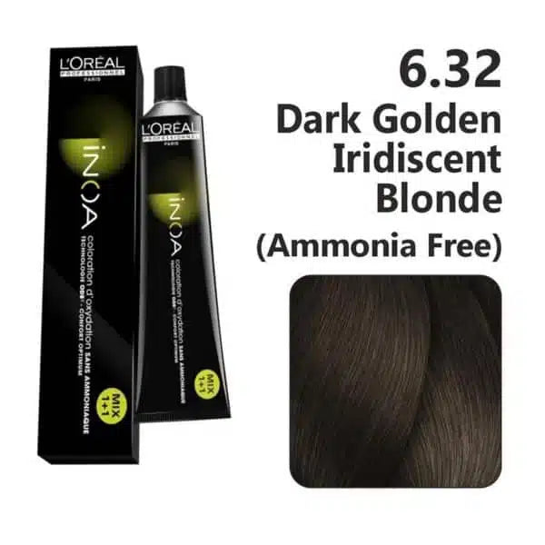 L'Oreal  Professionnel Paris - 6.32 Dark Golden Iridescent Brown - Inoa Ammonia Free Permanent Colour - Mix 1:1 - (60g) - Indicrest