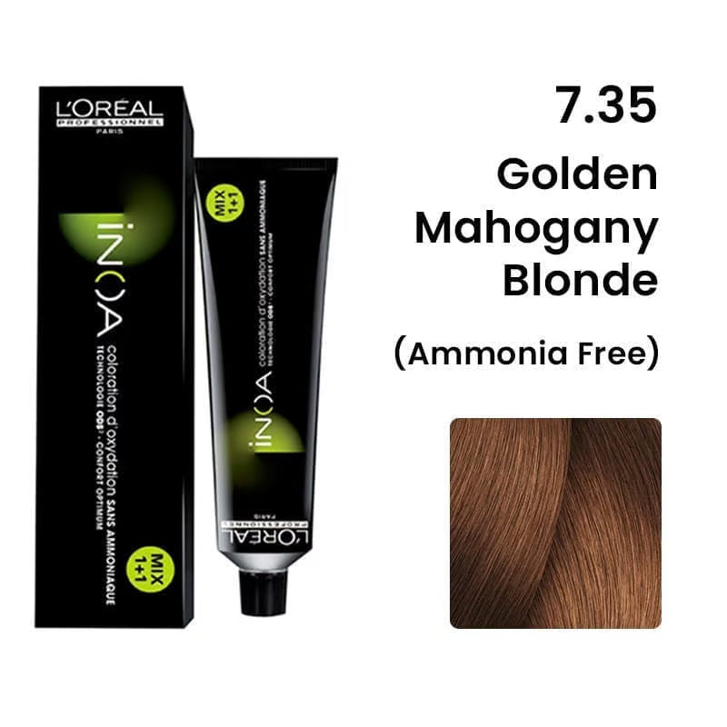 L'Oreal  Professionnel Paris - 7.35 Golden Mahogany Blonde - Inoa Ammonia Free Permanent Colour - Mix 1:1 - (60g) - Indicrest