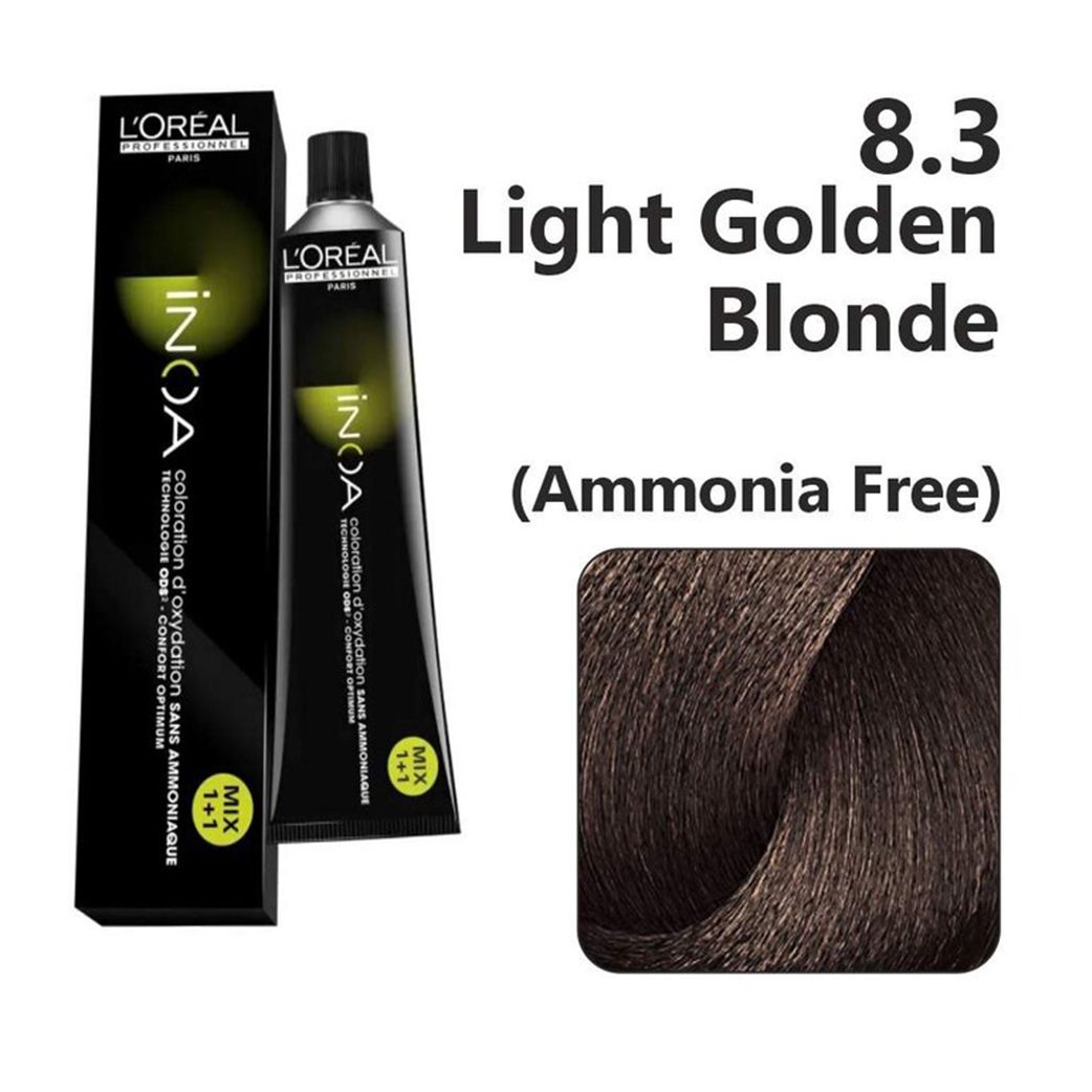L'Oreal  Professionnel Paris - 8.3 Light Golden Blonde - Inoa Ammonia Free Permanent Colour - Mix 1:1 - (60g) - Indicrest