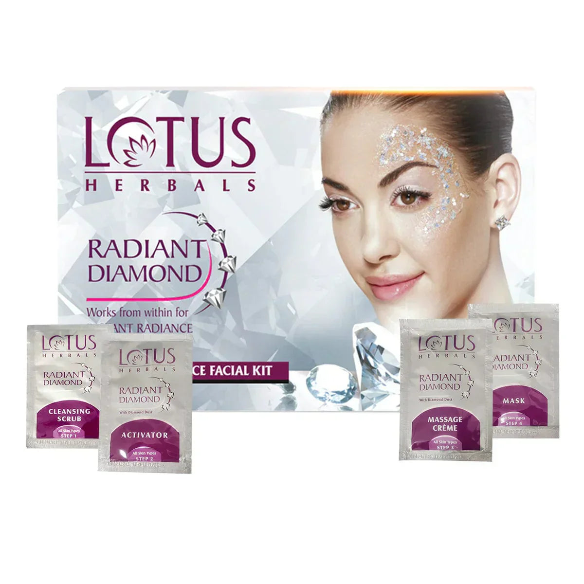 Lotus Herbals Radiant Diamond Cellular Radiance Facial Kit, (170gm) - Indicrest