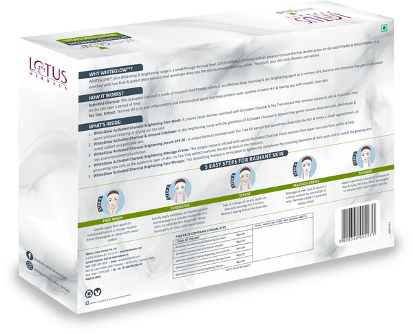 Lotus Herbals WhiteGlow Activated Charcoal 4-in-1 Brightening Facial Kit, 47g