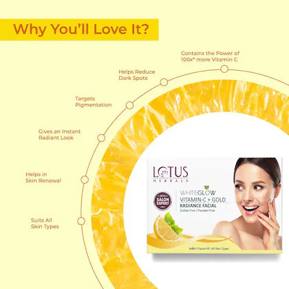 Lotus Herbals WhiteGlow Vitamin C + Gold Radiance Facial Kit – 4 in 1 Glow Boosting Treatment, 228g Buy at Indicrest Image 4