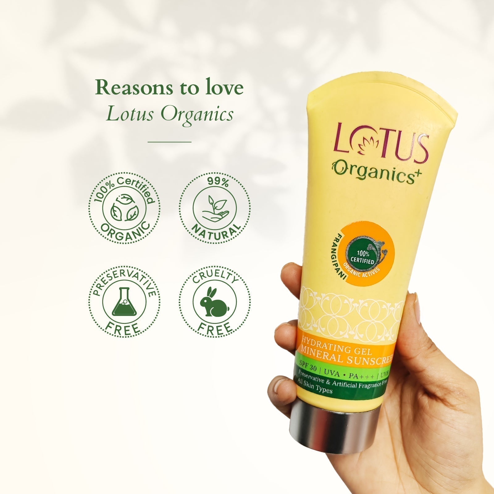 Lotus Organics+ Hydrating Gel Mineral Sunscreen, 50g – SPF 30 Protection & Moisture