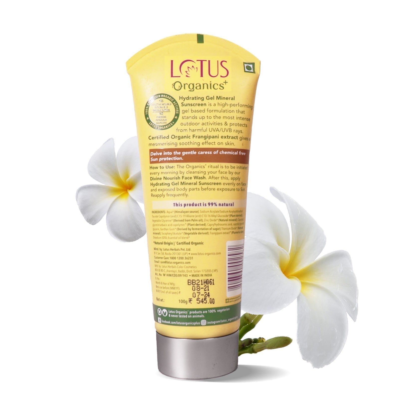 Lotus Organics+ Hydrating Gel Mineral Sunscreen SPF 30 PA+++ (100g) – Moisturize & Protect