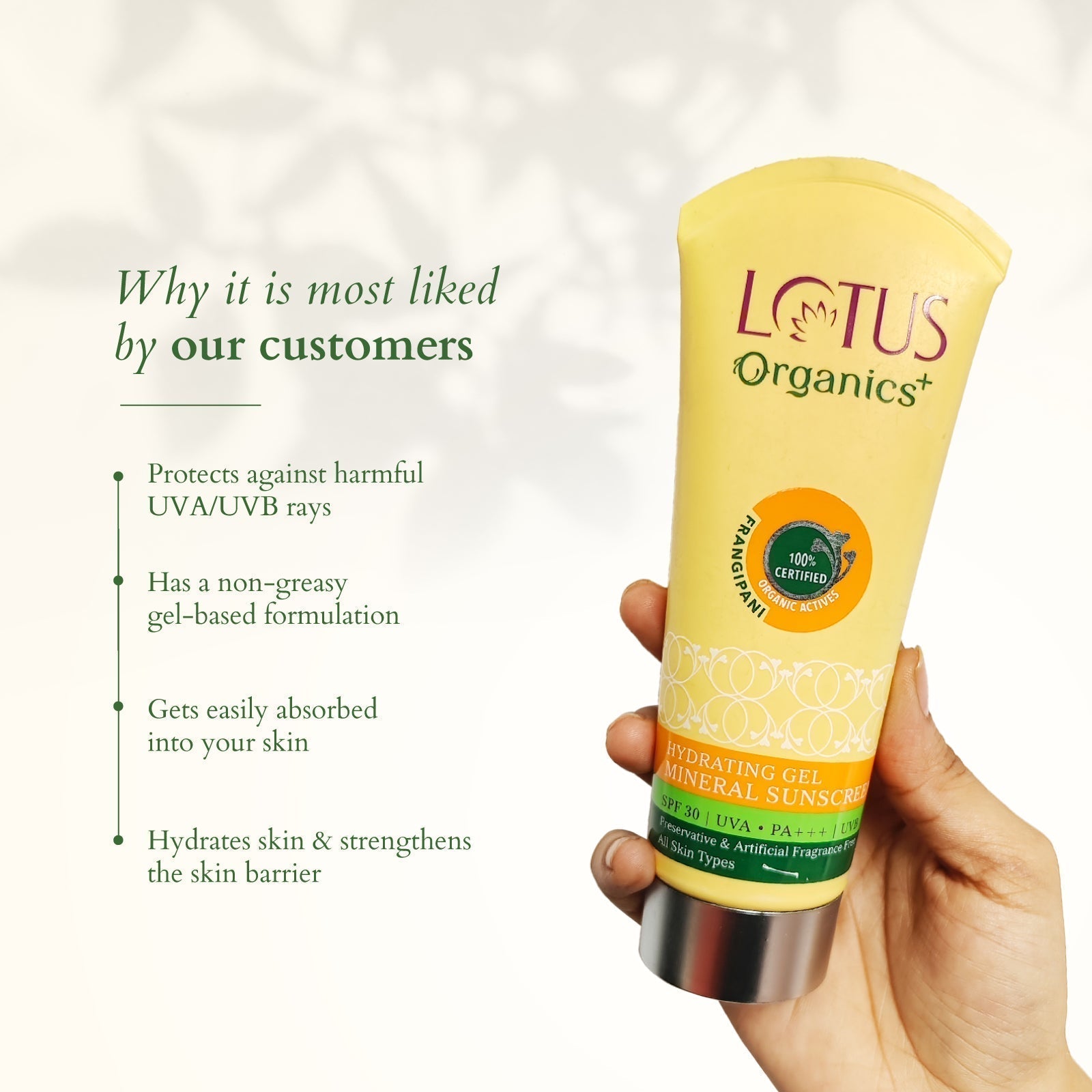 Lotus Organics+ Hydrating Gel Mineral Sunscreen SPF 30 PA+++ (100g) – Moisturize & Protect