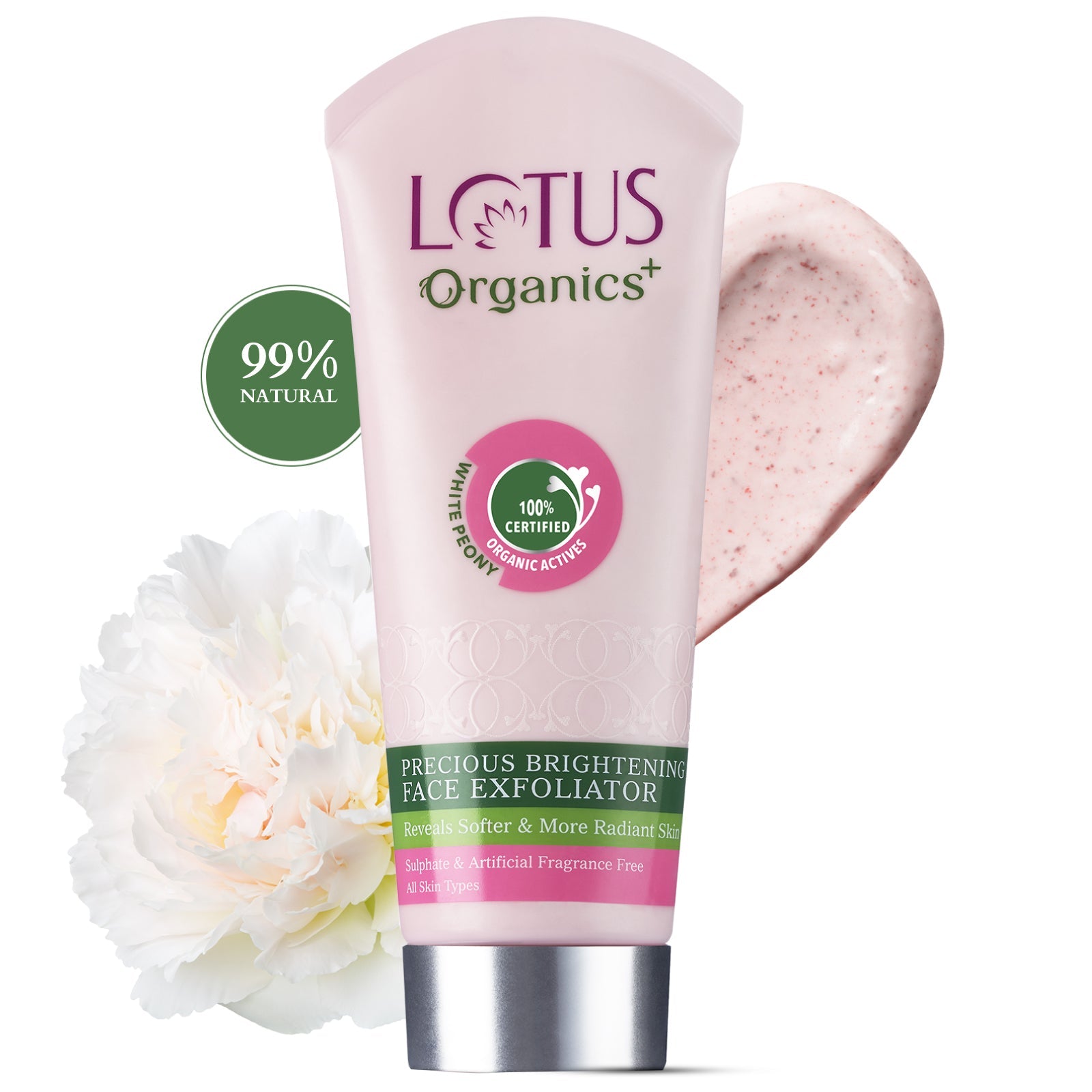 Lotus Organics+ Precious Brightening Face Exfoliator, 100g – Smooth & Glow Skin