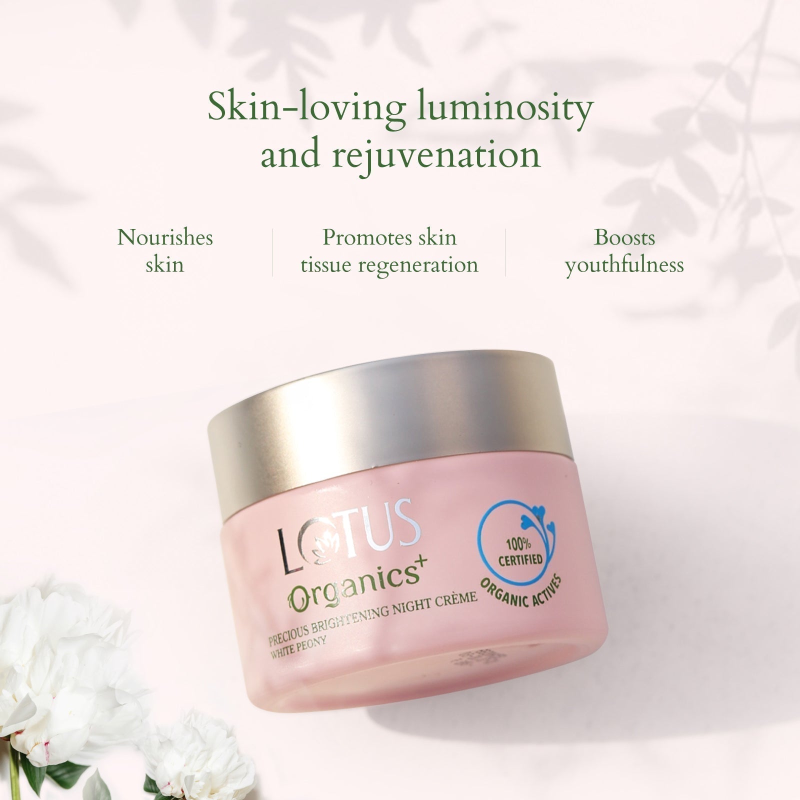 Lotus Organics+ Precious Brightening Night Creme White Peony, 30g – Hydrate & Revitalize Skin