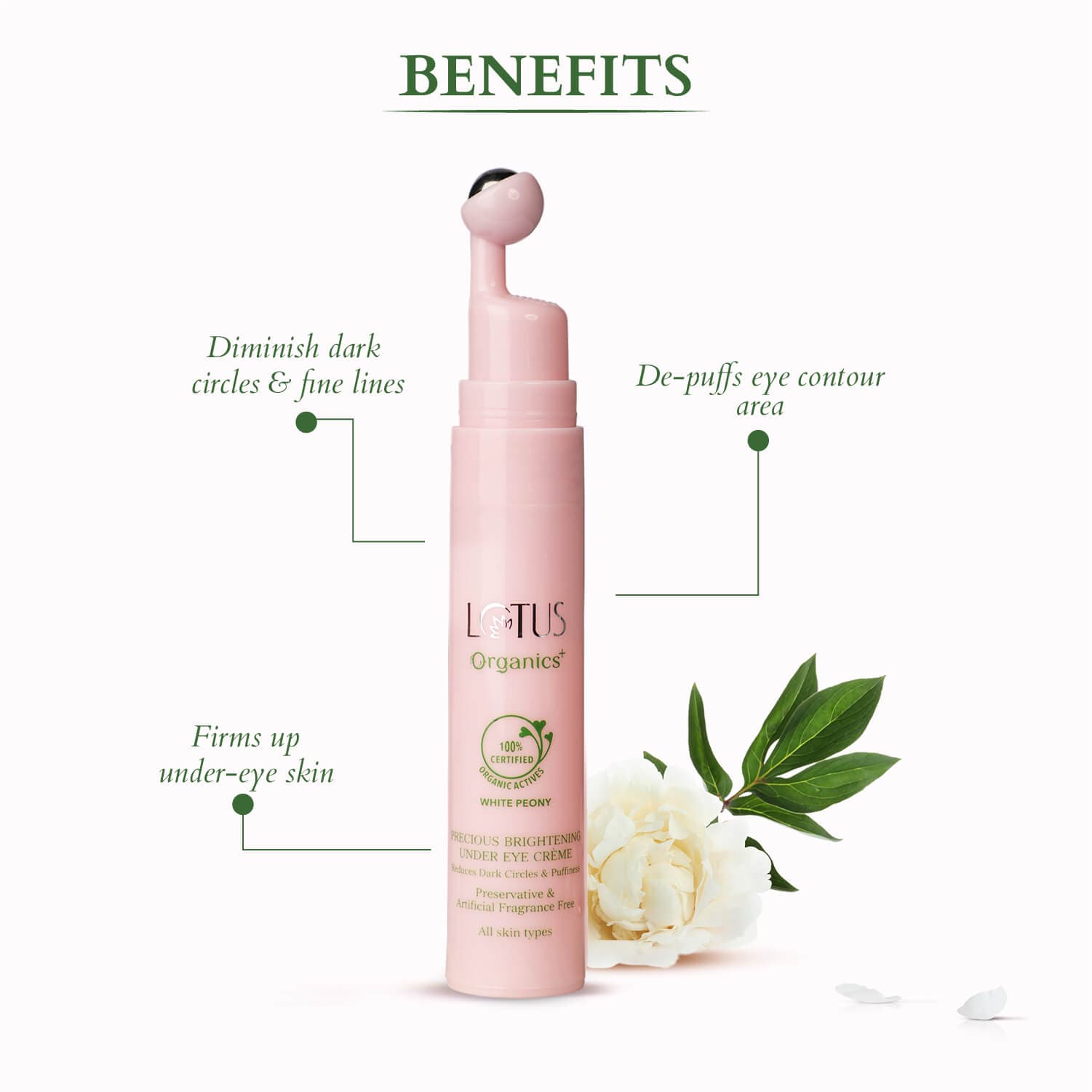 Lotus Organics+ Precious Brightening Under Eye Creme, 15ml – Reduce Puffiness & Dark Circles