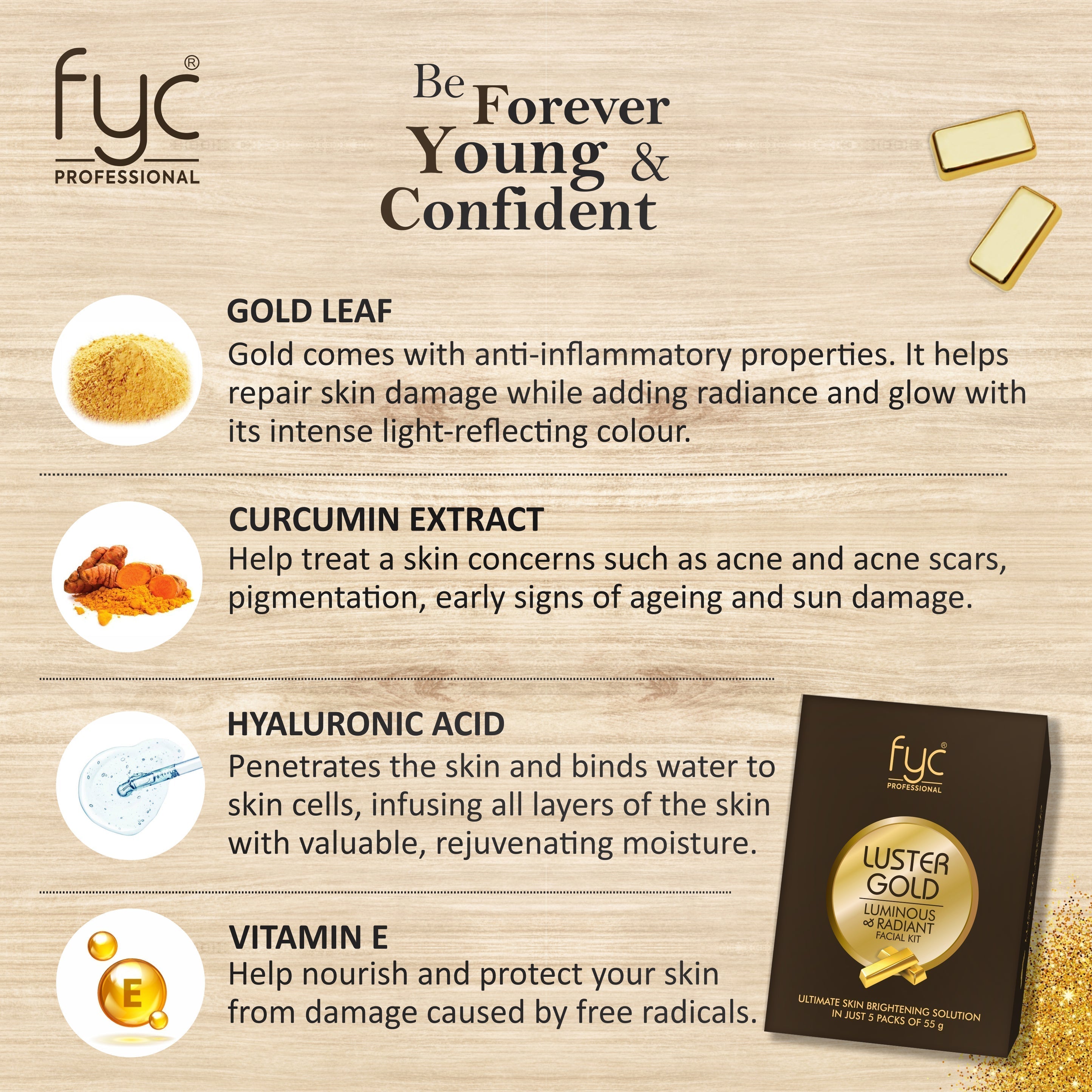 Luster Gold Facial Kit – Includes Cleanser, Scrub, Gel, Mask