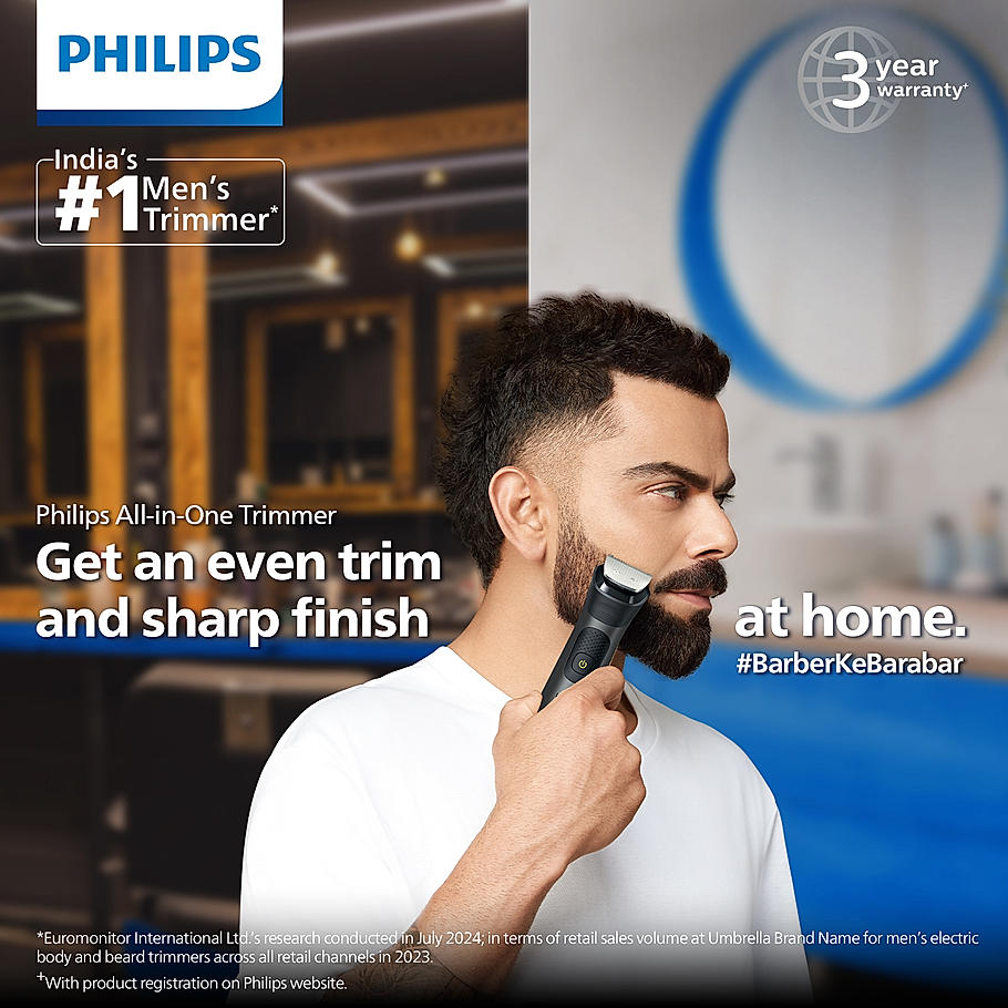 Philips India's No.1 Men's Trimmer- | Patented Twin Trim Blades I Precision Trimming, 13 in 1 Modern Man Kit Face, Body & Private Parts I 2+3 Year Extended Warranty I 120Min Runtime I 5 min Quick Charge MG7920/65