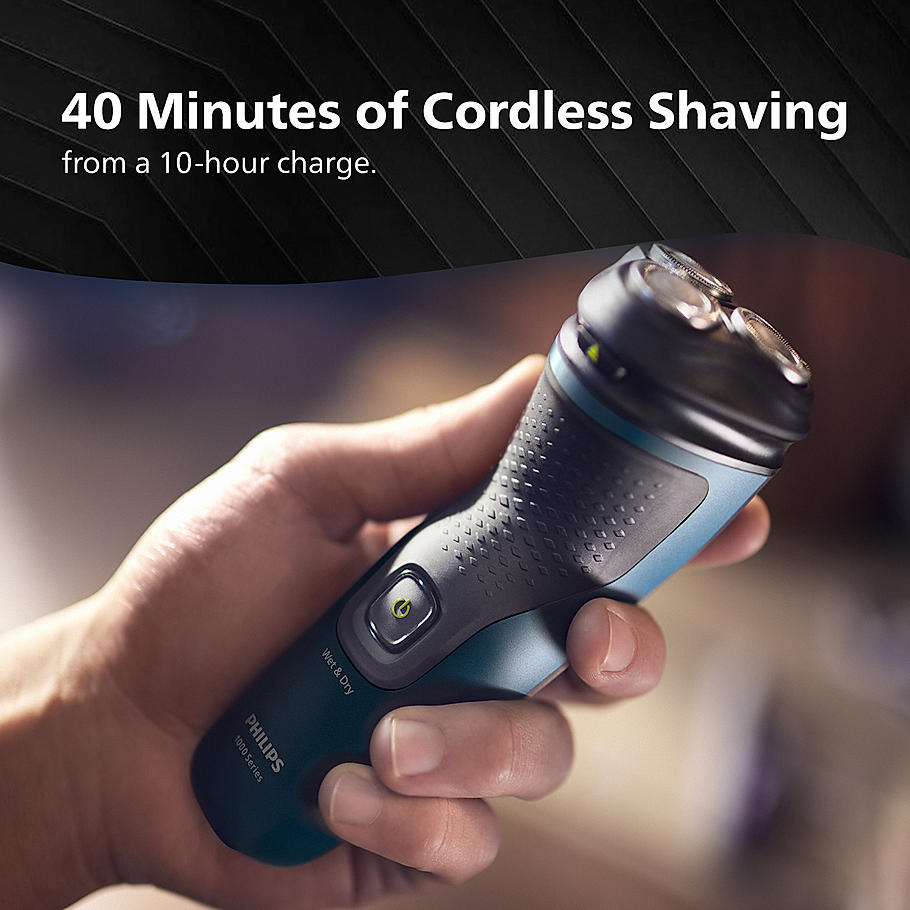 Philips Electric Shaver - I Wet and Dry Shave, 3D Floating Heads, 27 Self Sharpening Blades, Cordless, Waterproof S1151/03