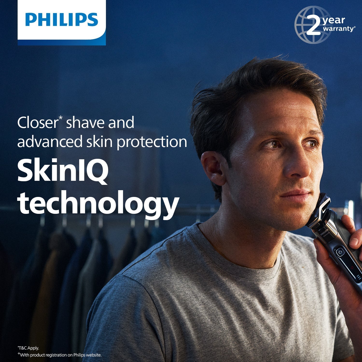 Philips Electric Shaver for Men | Close shave, advanced skin protection with advanced SkinIQ Technology | Smooth glide, close shave, even on 3-day beards | Senses, Adapts and guides on the correct motion | 360 D Flexing heads | S7887/35