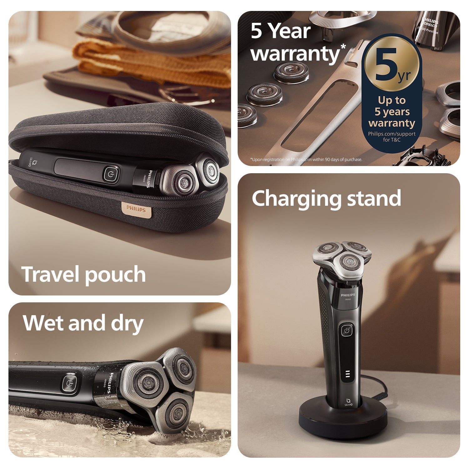 Philips Electric Shaver for Men | Wet&Dry Electric Shaver with SkinIQ | Triple Action Lift&Cut Technology | Dual SteelPrecision Blades | 360Â° Precision Flexing Head | Power Adapt Sensors | Triple Action Lift&Cut | X9000/10