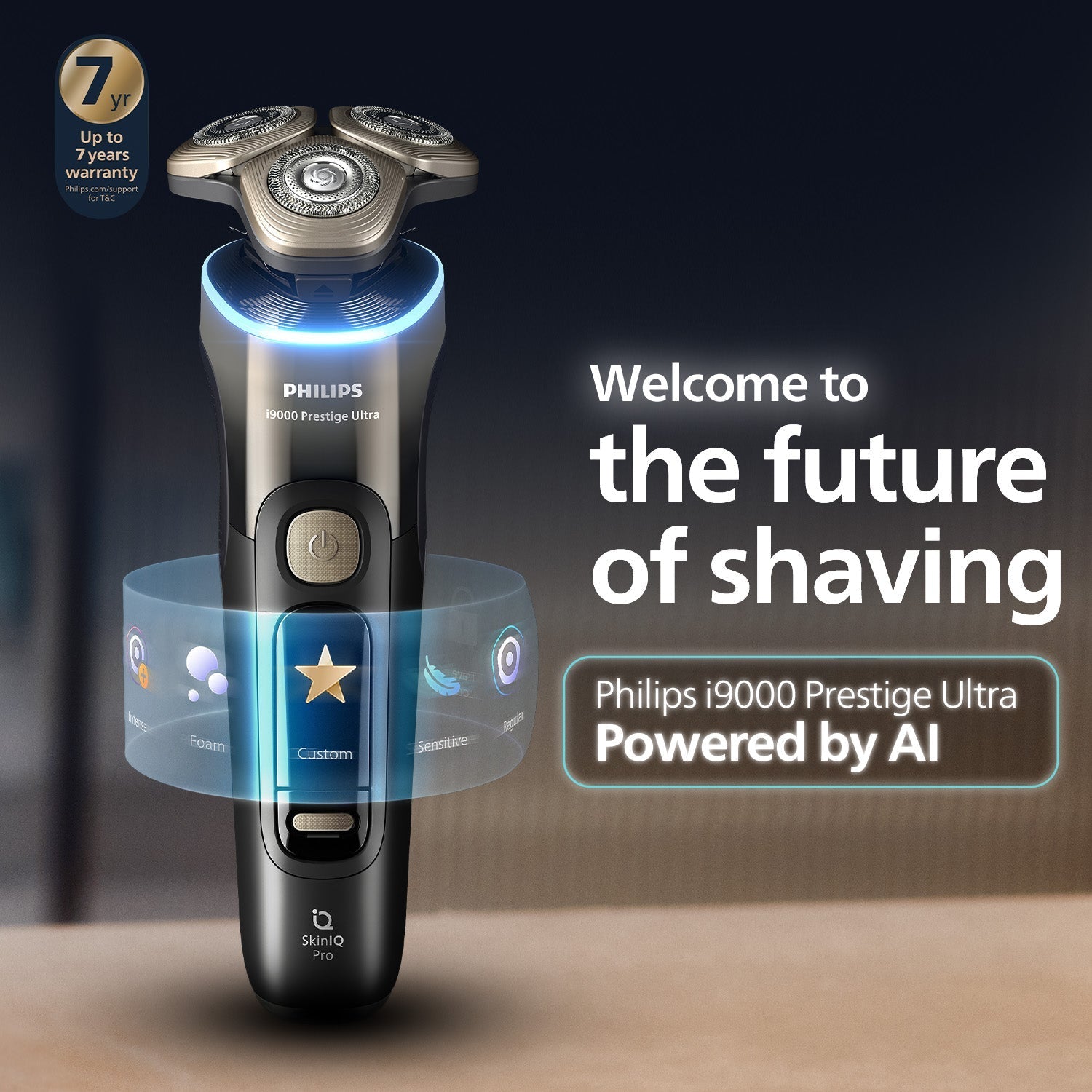 Philips Shaver i9000 Prestige Ultra, Wet & Dry Electric Shaver, Dark Slate, Skin IQ Pro Technology, Triple Lift & Cut System, 360 Rotating noTech Precision Blades, 5 Shaving Modes, Model XP9402/11