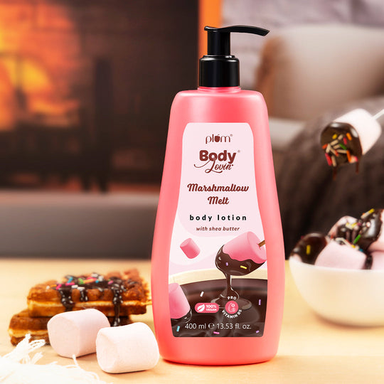 Plum Marshmallow Melt Body Lotion by Plum BodyLovin' | Instant & Intense Moisturization | Shea Butter & Vitamin B5 | Marshmallow Cocoa Fragrance | Non-Greasy | Normal To Dry Skin, 400ml Buy at Indicrest