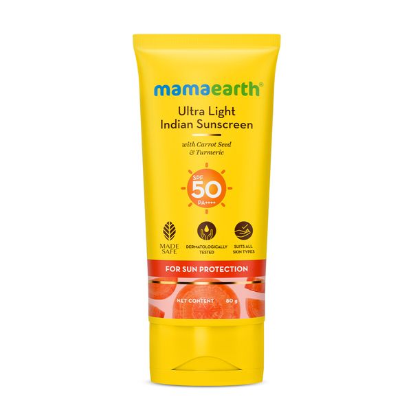 Mamaearth Ultra Light Indian Sunscreen SPF 50 PA++++ 80g Tube