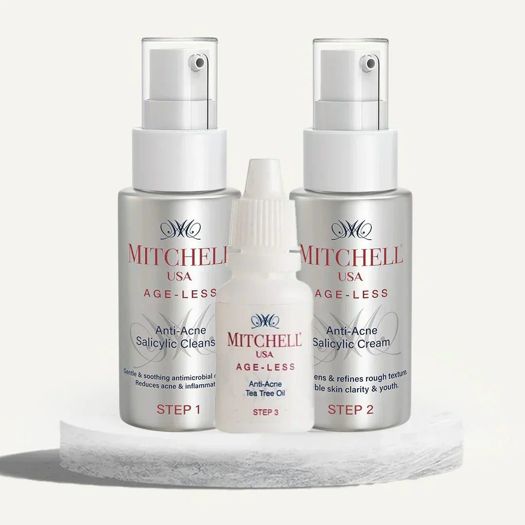 Mitchell USA  AGE-LESS Acne + Anti-Aging Regimen (Cleanser + Cream + Tea Tree Oil) (50ml + 50ml + 6ml) - Indicrest
