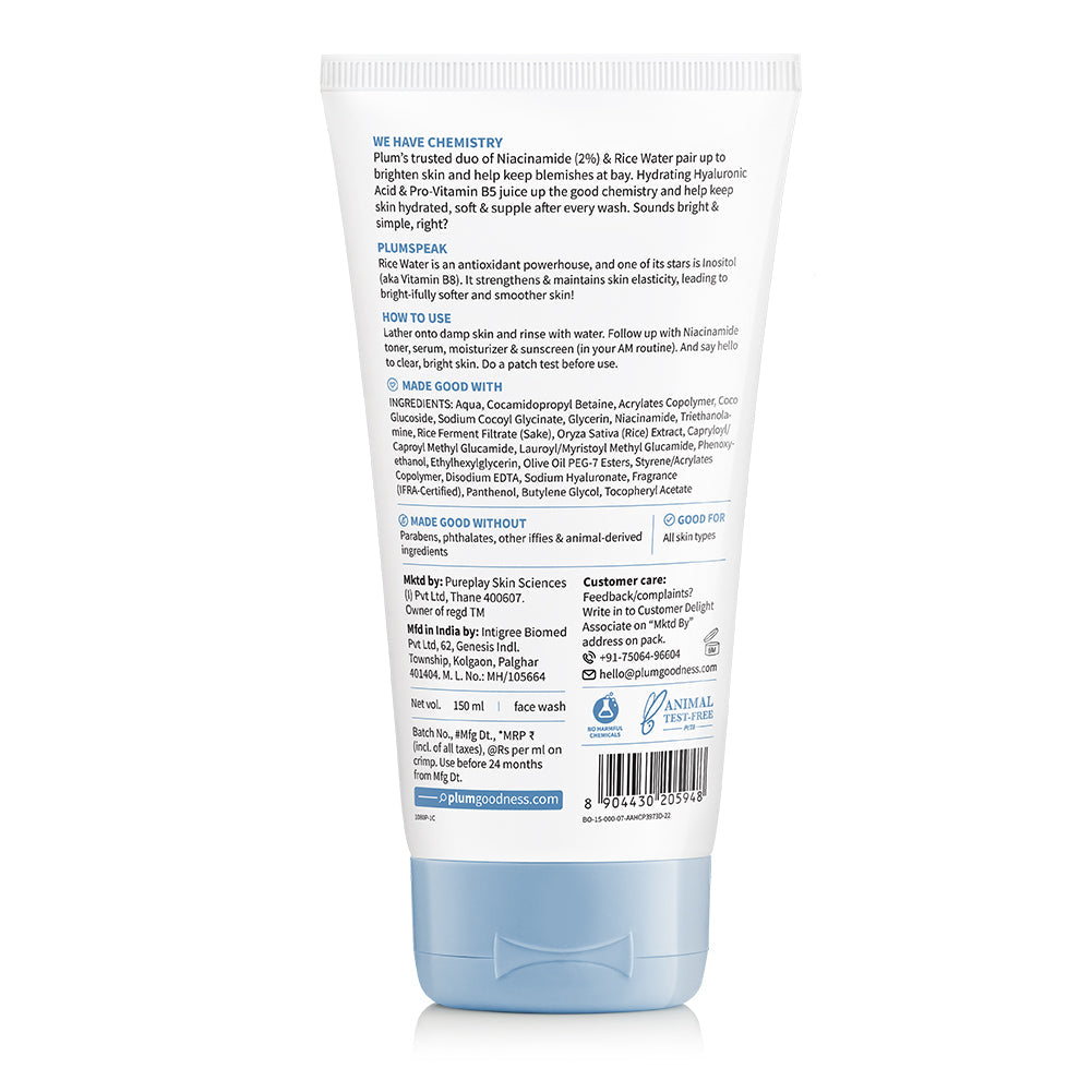 Plum 2% Niacinamide & Rice Water Face Wash | Removes 99% Impurities | Gentle & Non-Drying | Dermat-Tested, 150ml Buy at Indicrest Image 10