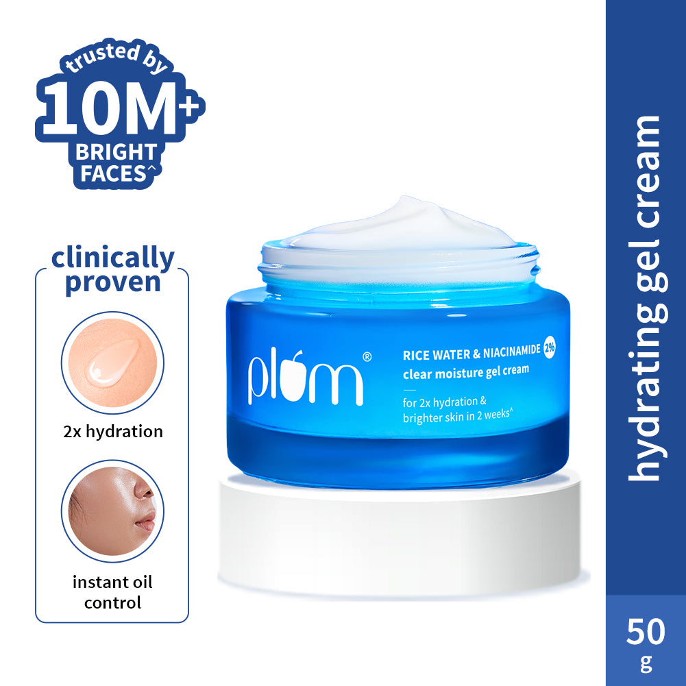 Plum 2% Niacinamide & Rice Water Brightening Gel Moisturizer | 2X Hydration | Brightens Skin In 2 Weeks | Non-Greasy, 50g x 2