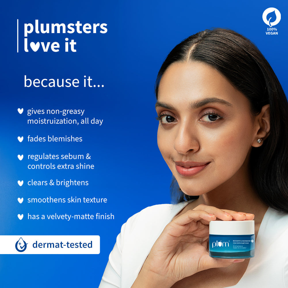 Plum 2% Niacinamide & Rice Water Brightening Gel Moisturizer | 2X Hydration | Brightens Skin In 2 Weeks | Non-Greasy, 25g