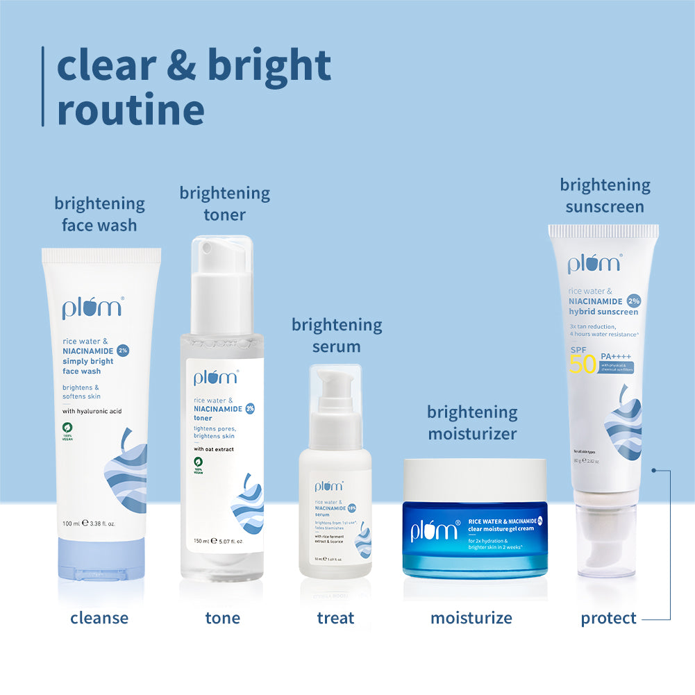 Plum 2% Niacinamide & Rice Water SPF 50 PA++++ Brightening Sunscreen Duo | 3X Tan Reduction | 4-Hr Water Resistant | Dermat-Tested | No White Cast, 50g x 2