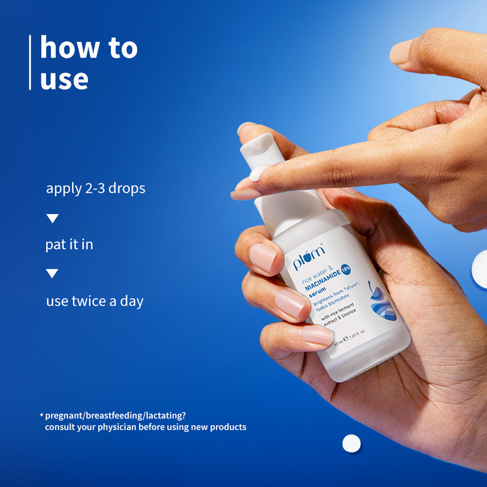 Plum 10% Niacinamide & Rice Water Brightening Face Serum | Brightens From 1st Use | 2X Instant Hydration | Dermat-Tested, 30ml