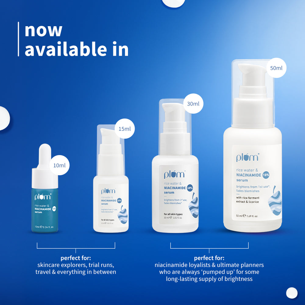 Plum 10% Niacinamide & Rice Water Brightening Face Serum | Brightens From 1st Use | 2X Instant Hydration | Dermat-Tested, 30ml