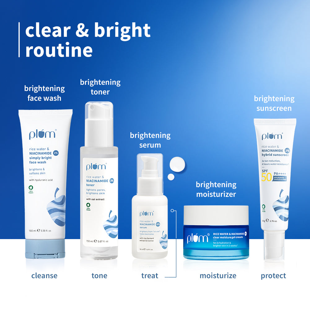 Plum 10% Niacinamide & Rice Water Brightening Face Serum | Brightens From 1st Use | 2X Instant Hydration | Dermat-Tested, 30ml