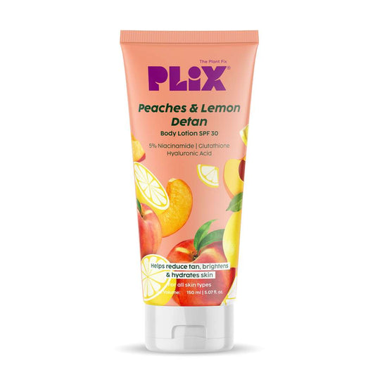 Plix Peaches & Lemon Detan Body Lotion with SPF 30 | Brightens & Moisturizes for Softer Skin, 150ml Buy at Indicrest