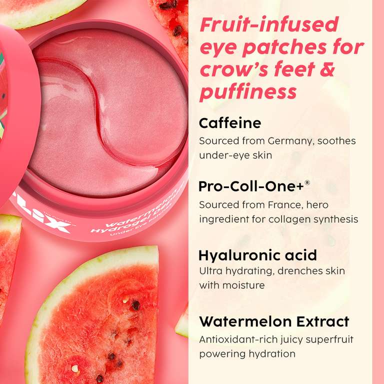Plix Watermelon Hydrogel Under Eye Patches for Dark Circles & Puffiness With Caffeine, 60 Patches