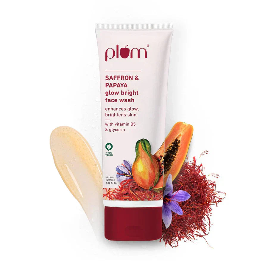 Plum Saffron & Papaya Glow Bright Face Wash with Vitamin B5, 100ml - Indicrest