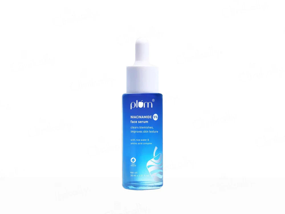 Plum 5% Niacinamide & Rice Water Face Serum 30 ml bottle on Indicrest