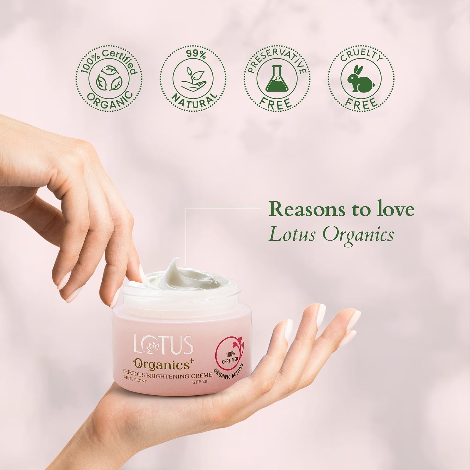 Lotus Organics+ Precious Brightening Crème SPF 20, 30g – Brighten & Protect Skin
