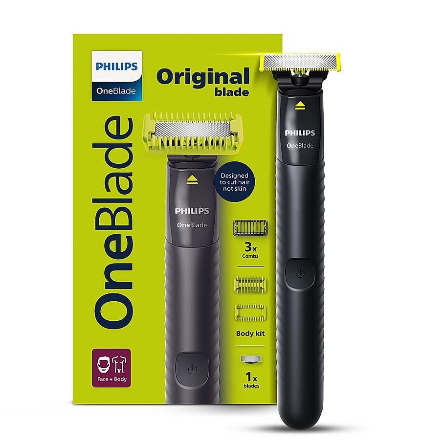 Philips OneBlade - Hybrid Trimmer & RazorI Face + Body I No Cuts Grooming for Private Parts I Best Zero Trim for Face and Body I Includes - 2 Blades, 2 body Comb & 3 Trim combs I QP1624/10